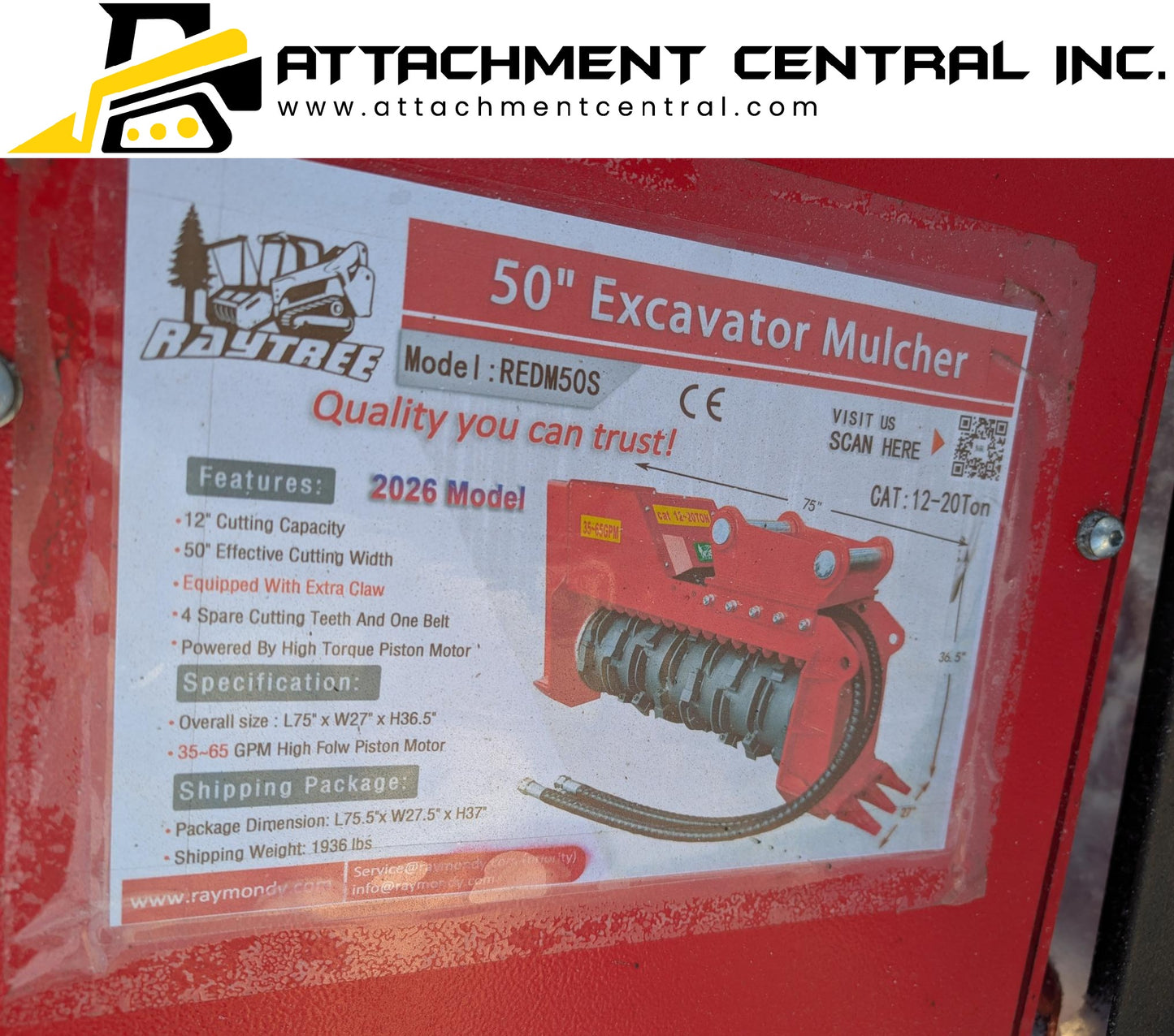 Raytree 50" Excavator Mulcher Attachment REDM50ST