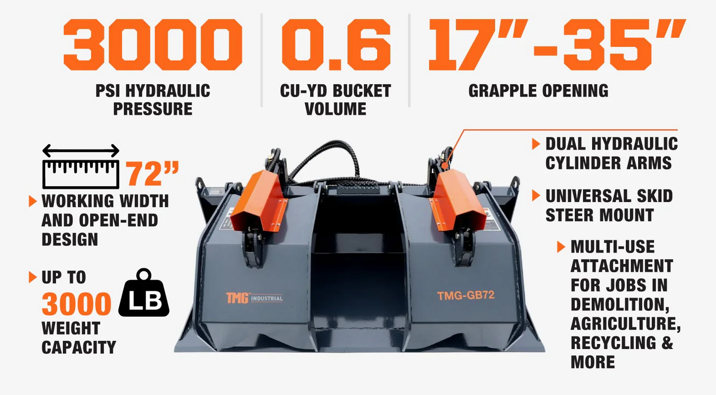 72" Grapple Bucket Skid Steer Attachment TMG GB72