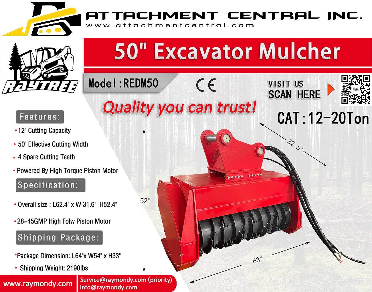 Raytree 50" Excavator Mulcher Attachment