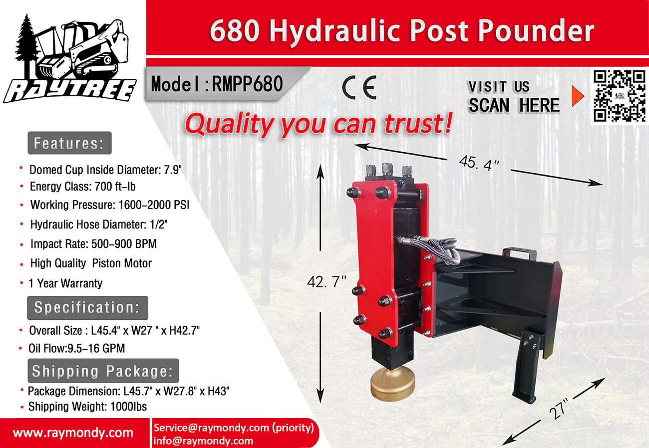 Raytree Hydraulic Post Pounder Driver Skid Steer Attachment