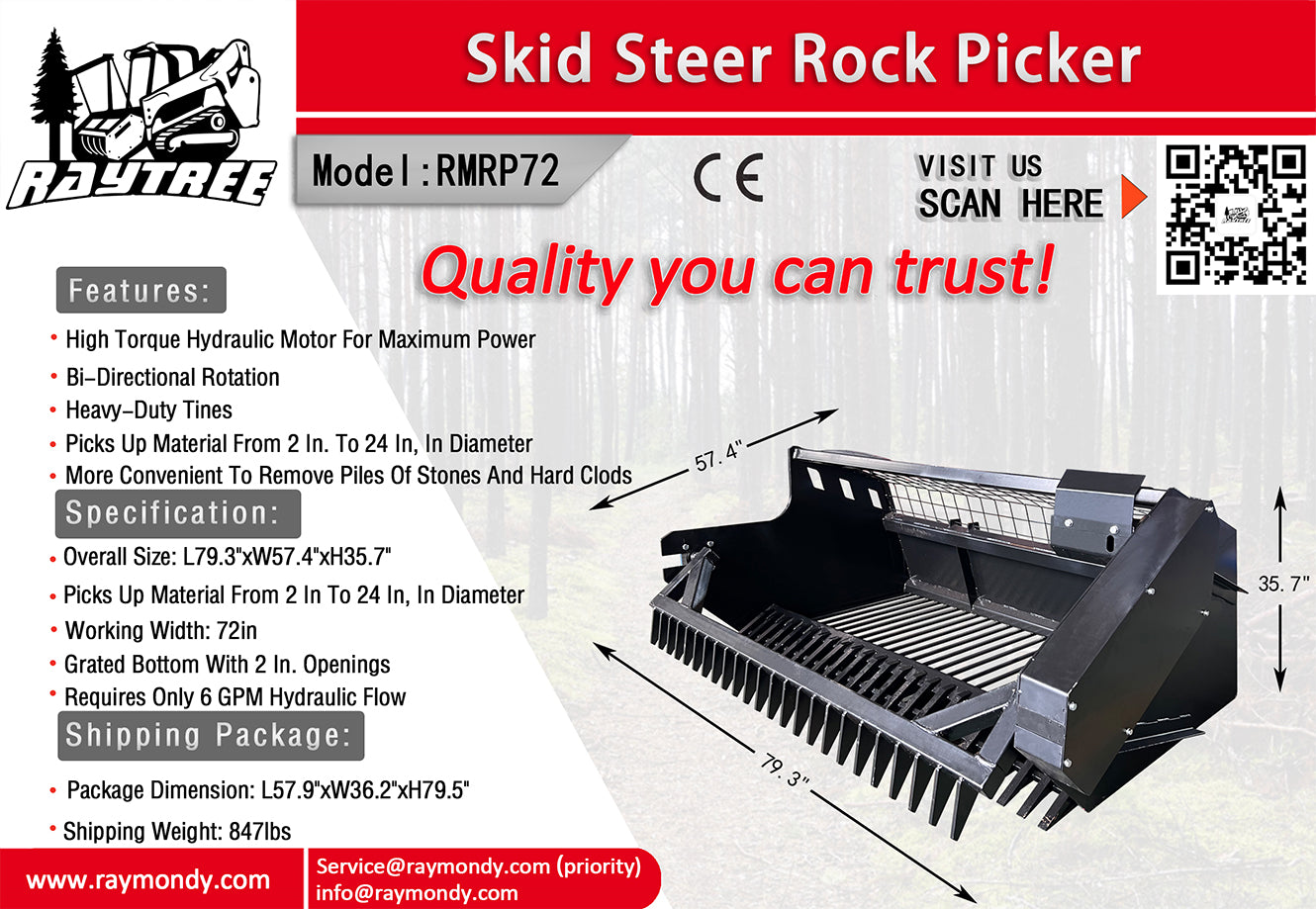 Raytree Rock Picker Skid Steer Attachment