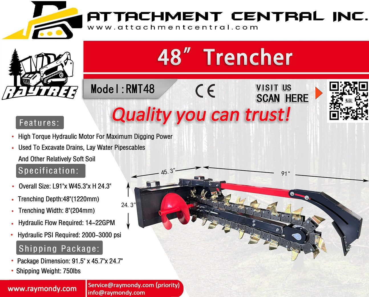 Raytree 48" Trencher Skid Steer Attachment