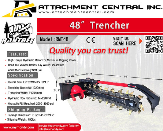Raytree 48" Trencher Skid Steer Attachment