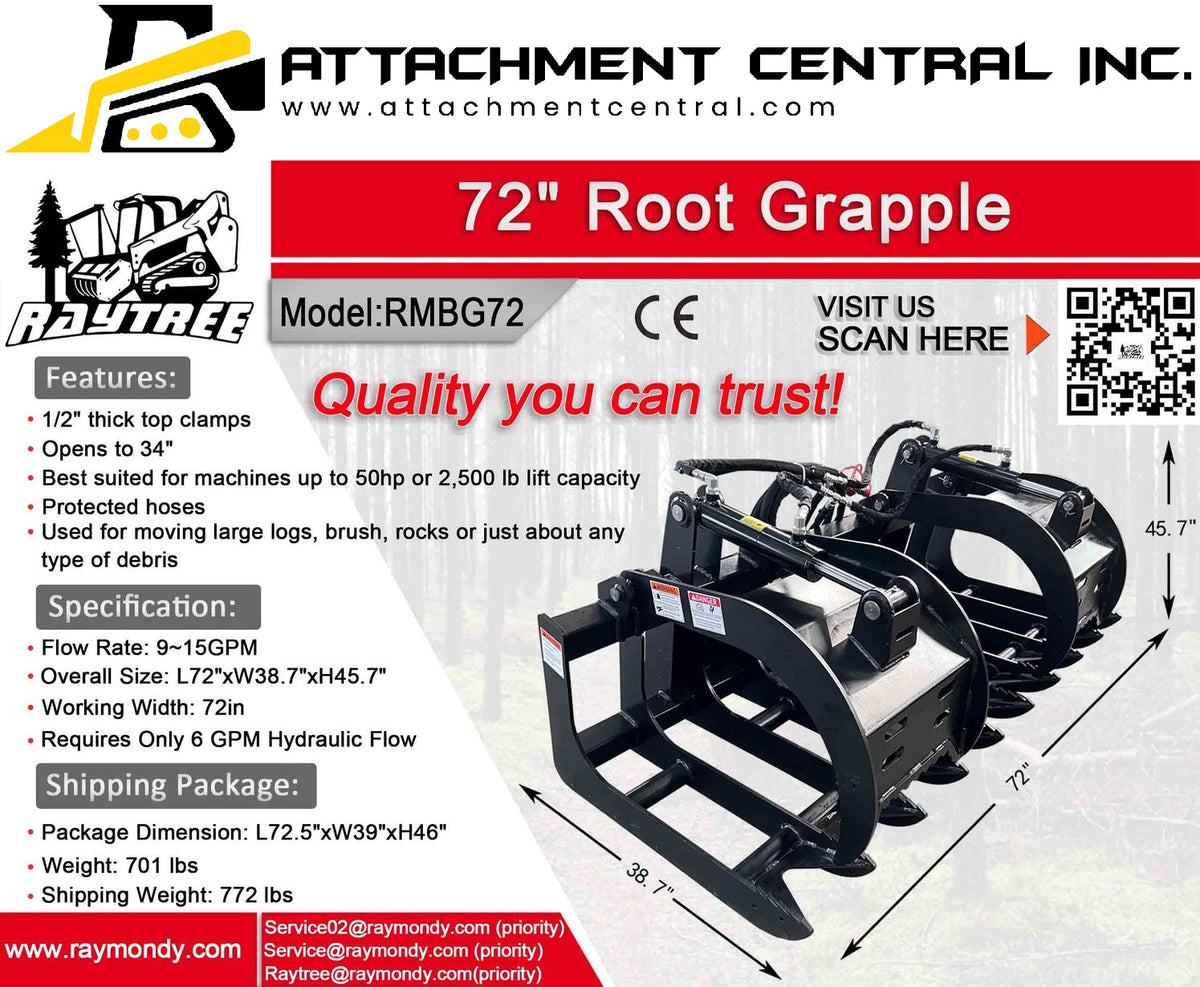 Raytree 72" Skid Steer Grapple Bucket RMBG72