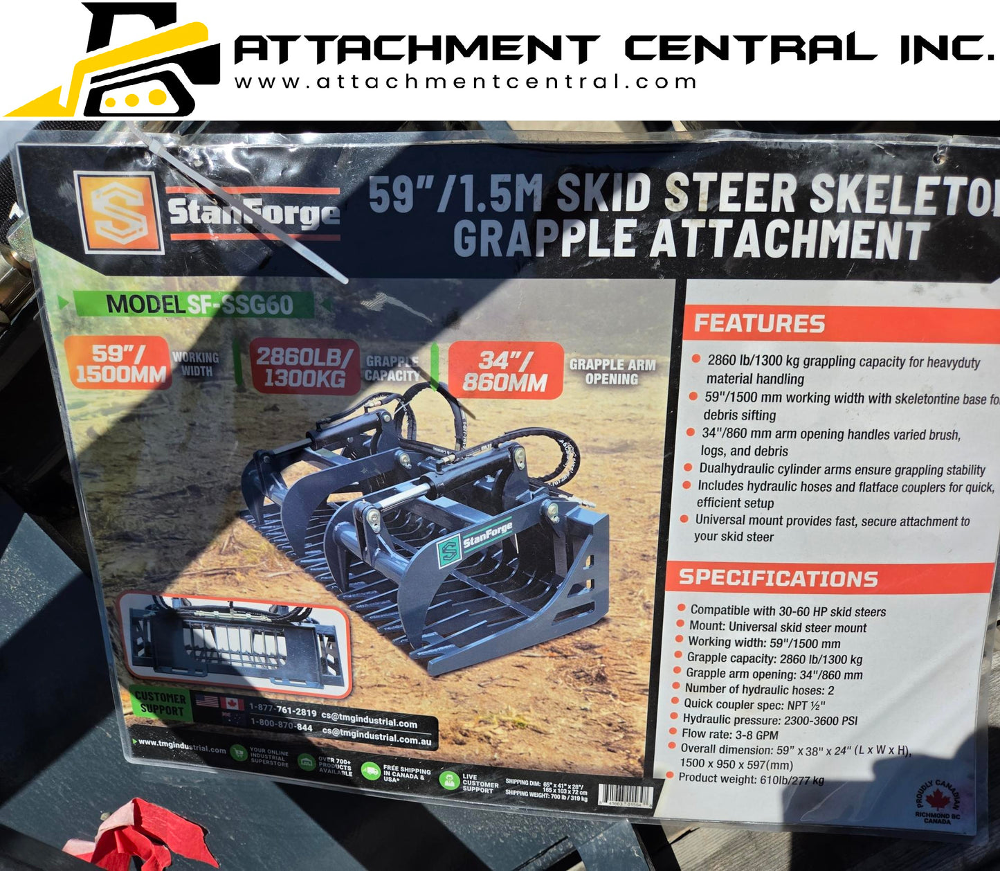 60" Skid Steer Skeleton Grapple Attachment TMG SSG60