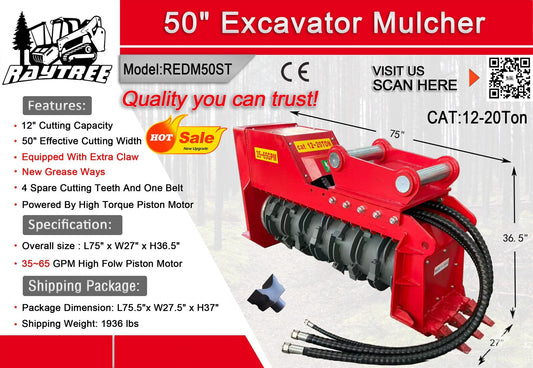 Raytree 50" Excavator Mulcher Attachment REDM50ST