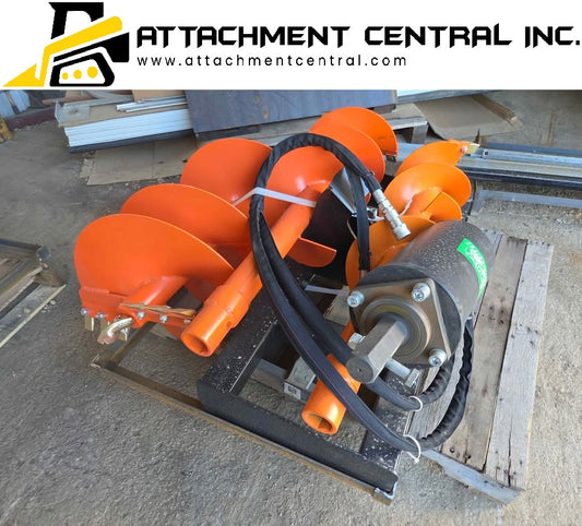 Raytree Post Hole Auger Skid Steer Attachment with 3 Bits