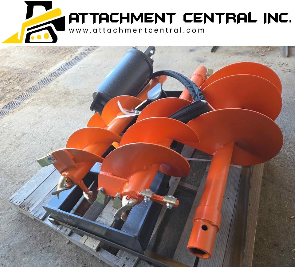 Raytree Post Hole Auger Skid Steer Attachment with 3 Bits