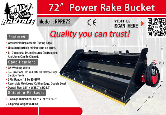 Raytree Power Rake Bucket - Power Rake Skid Steer Attachment