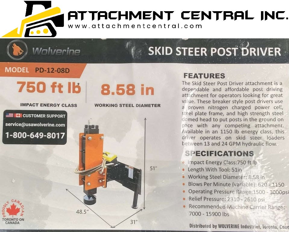 Wolverine Post Pounder Driver Skid Steer Attachment PD-12-08D