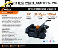 Arteer 60" Disc Mulcher Skid Steer Attachment DM-60D
