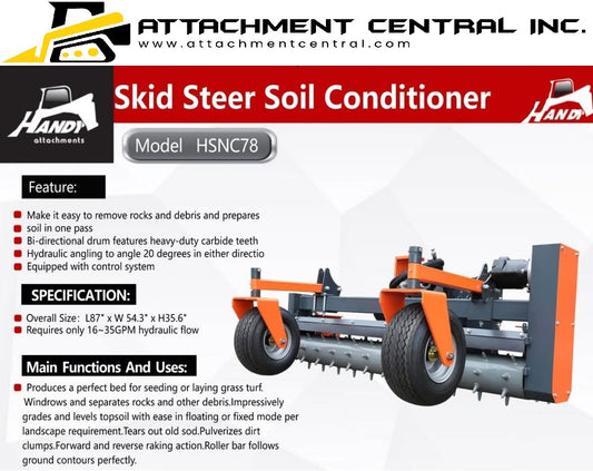 Handy 78" Skid Steer Power Rake Soil Conditioner Attachment HSNC78