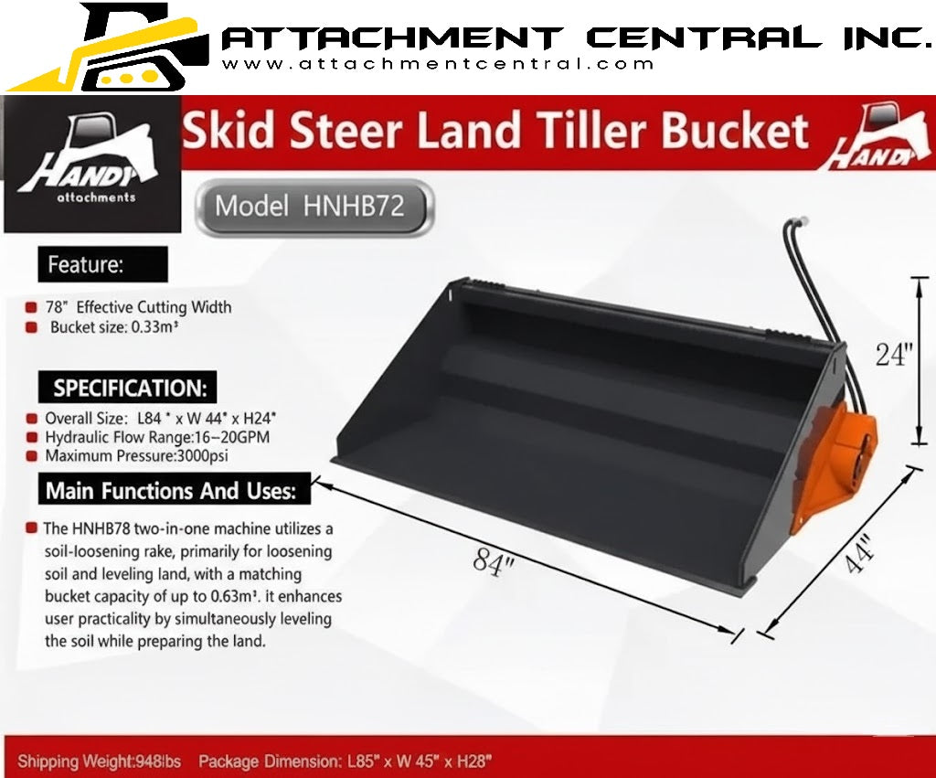 Handy 78" Power Rake Bucket Skid Steer Attachment